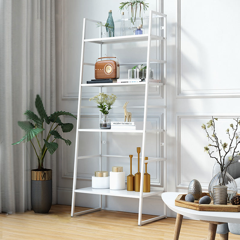 Modern Bookshelf Ladder Metal Open Back Shelf Bookcase with Shelves for Living Room
