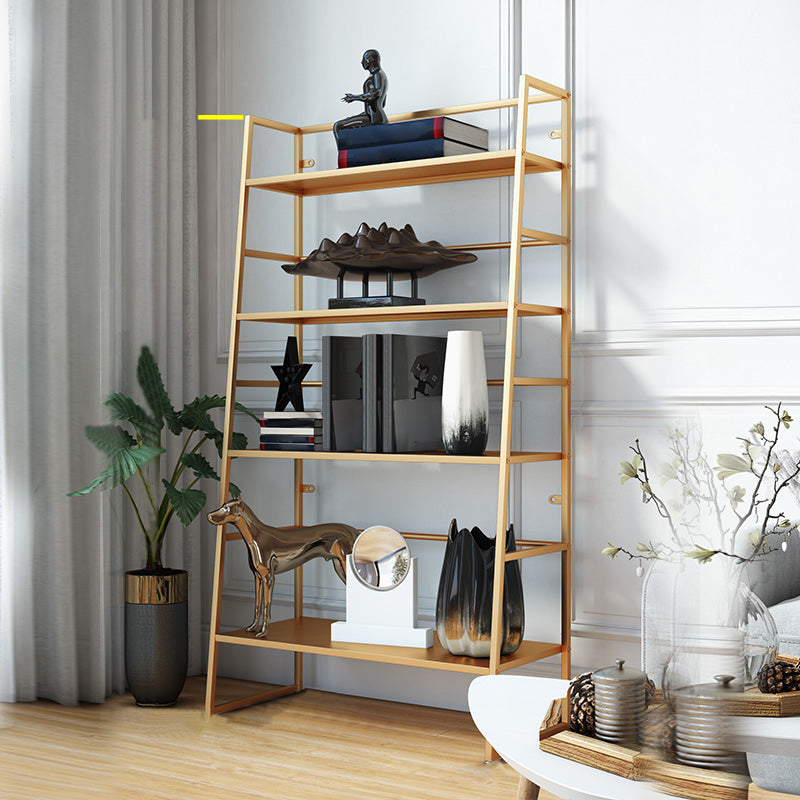 Modern Bookshelf Ladder Metal Open Back Shelf Bookcase with Shelves for Living Room
