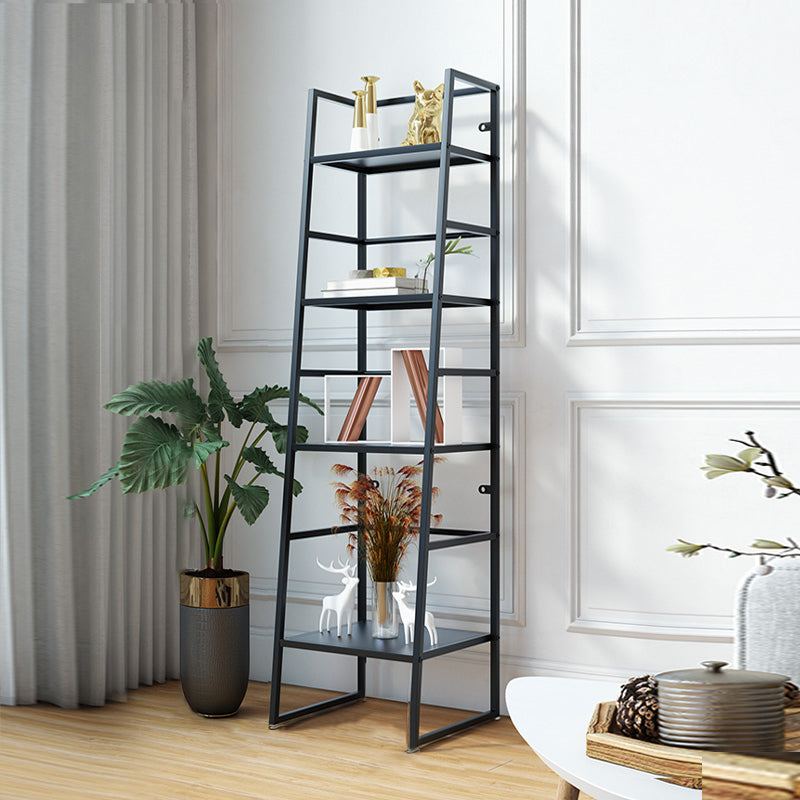 Modern Bookshelf Ladder Metal Open Back Shelf Bookcase with Shelves for Living Room