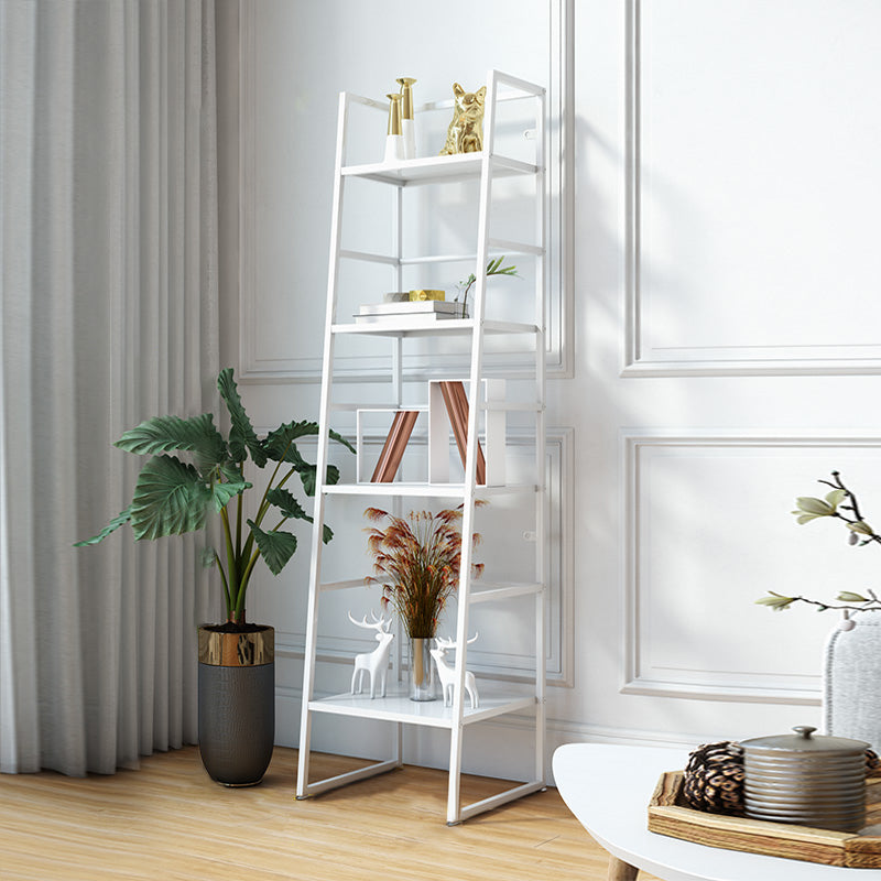 Modern Bookshelf Ladder Metal Open Back Shelf Bookcase with Shelves for Living Room