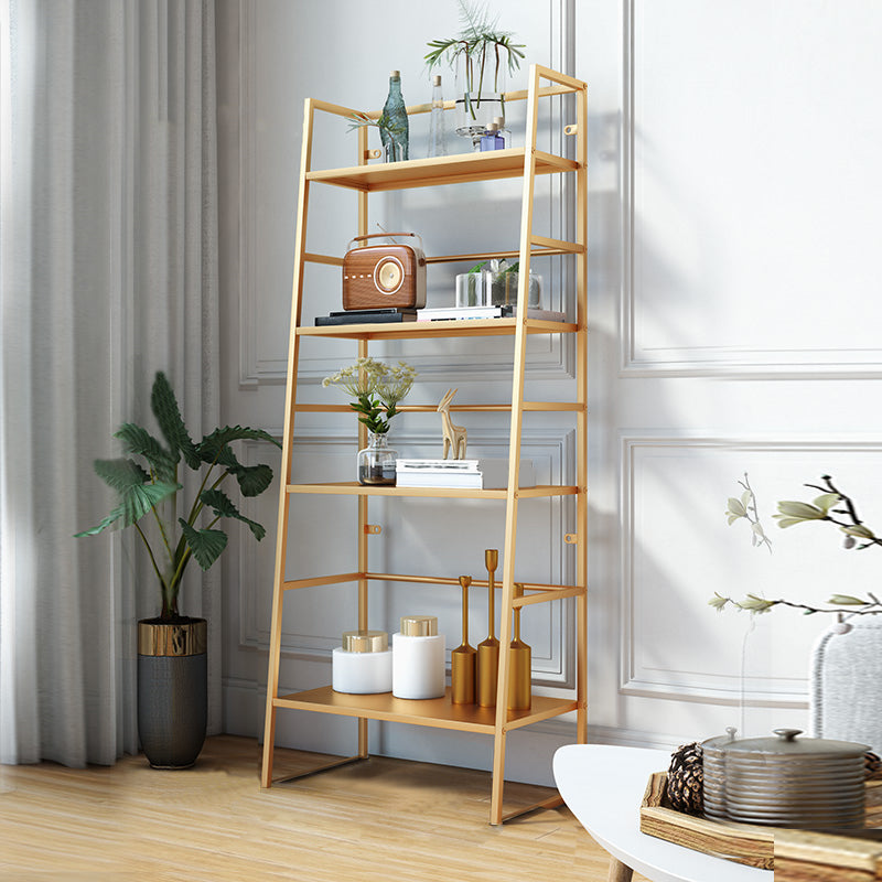 Modern Bookshelf Ladder Metal Open Back Shelf Bookcase with Shelves for Living Room