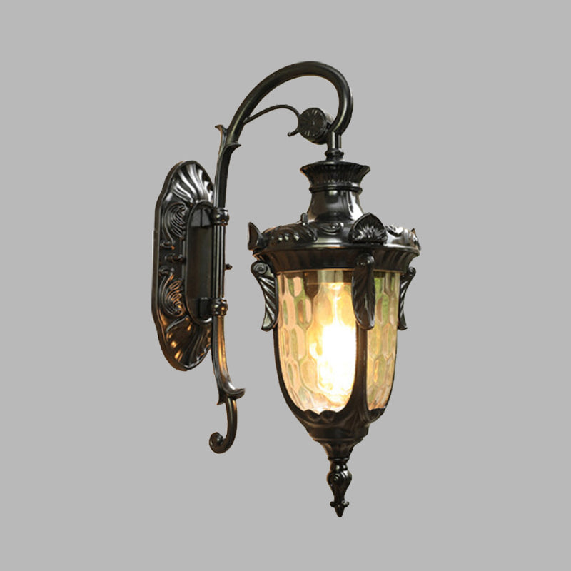 1-Head Water Glass Wall Mount Lamp Countryside Gold/Black Pinecone Outdoor Wall Sconce Lighting