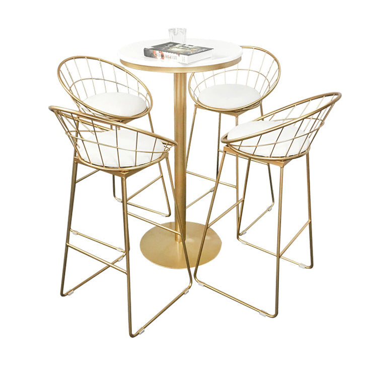 Contemporary Round Pub Table Set with Metal Stools 1/3/5 Pieces Pine Wood Top Bar Set
