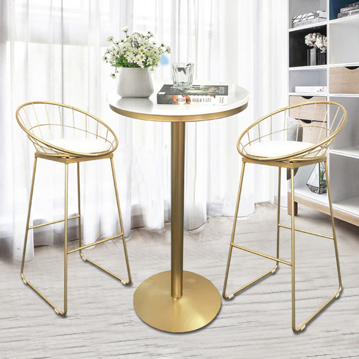 Contemporary Round Pub Table Set with Metal Stools 1/3/5 Pieces Pine Wood Top Bar Set