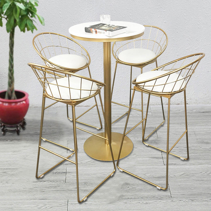 Contemporary Round Pub Table Set with Metal Stools 1/3/5 Pieces Pine Wood Top Bar Set