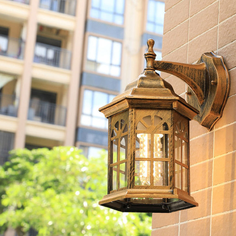 1-Head Castle Sconce Lighting Country White/Black/Brass Aluminum Wall Mounted Lamp with Clear Glass Shade