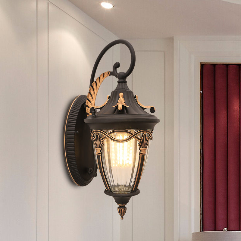 Brass/Black Pinecone Wall Mounted Lighting Farmhouse Clear Ribbed Glass 1 Bulb Outdoor Wall Sconce