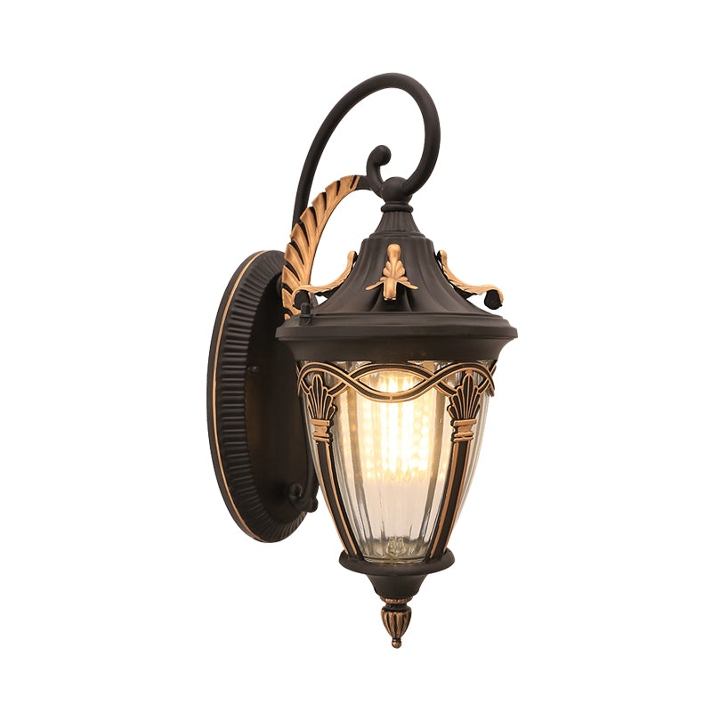 Brass/Black Pinecone Wall Mounted Lighting Farmhouse Clear Ribbed Glass 1 Bulb Outdoor Wall Sconce