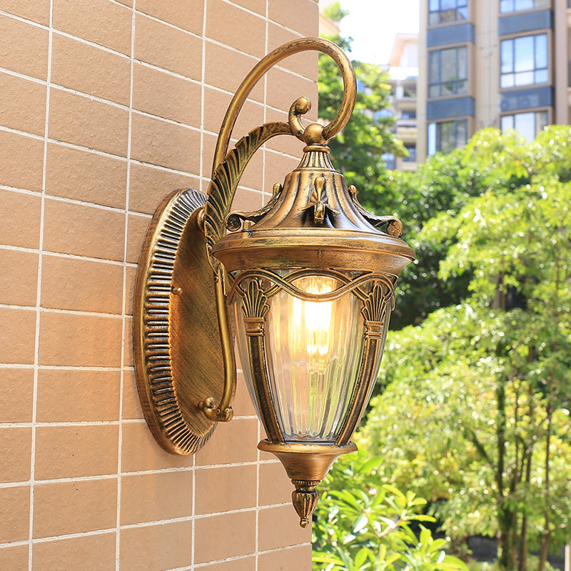 Brass/Black Pinecone Wall Mounted Lighting Farmhouse Clear Ribbed Glass 1 Bulb Outdoor Wall Sconce