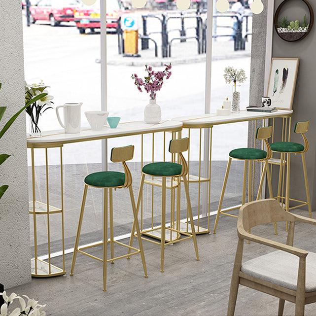 Glam Oval Bar Table Set 1/3 Pieces Stone Counter Table with Upholstered Stools