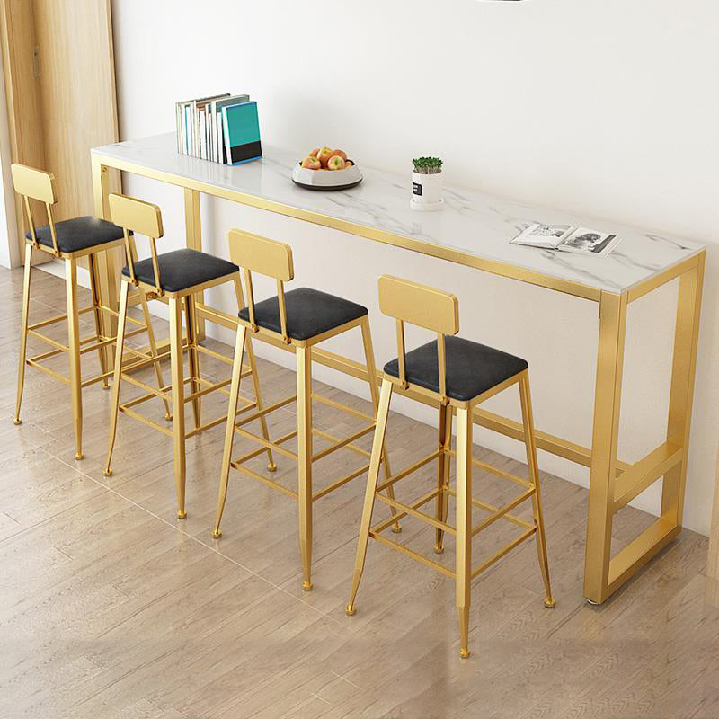 Glam Style Bar Table Set 1/5 Pieces Rectangle Stone Fixed Pub Dining Set