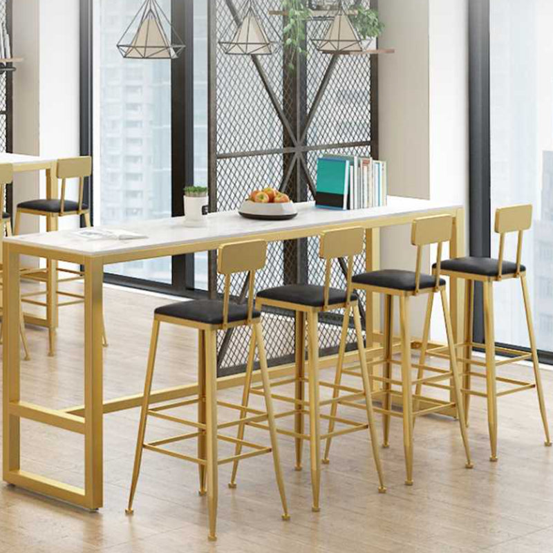 Glam Style Bar Table Set 1/5 Pieces Rectangle Stone Fixed Pub Dining Set