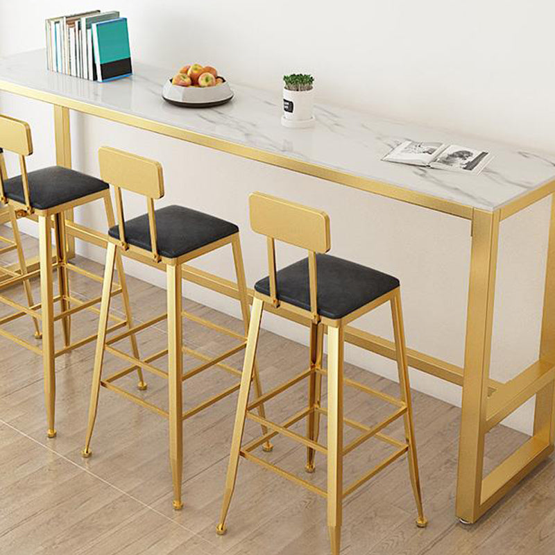 Glam Style Bar Table Set 1/5 Pieces Rectangle Stone Fixed Pub Dining Set