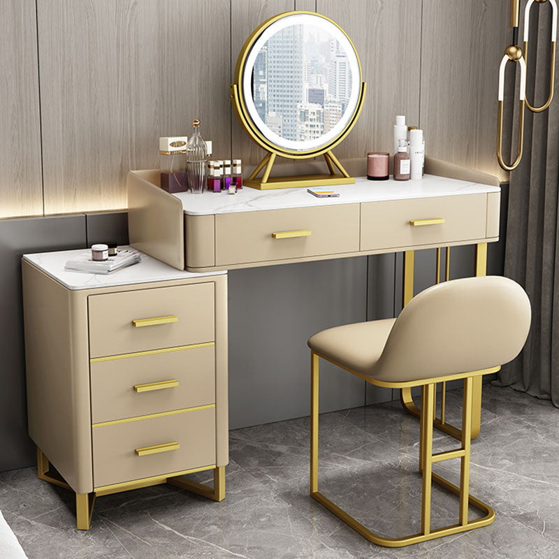 Glam Make-up Vanity With 5 Storage Drawers and Golden Base for Bedroom