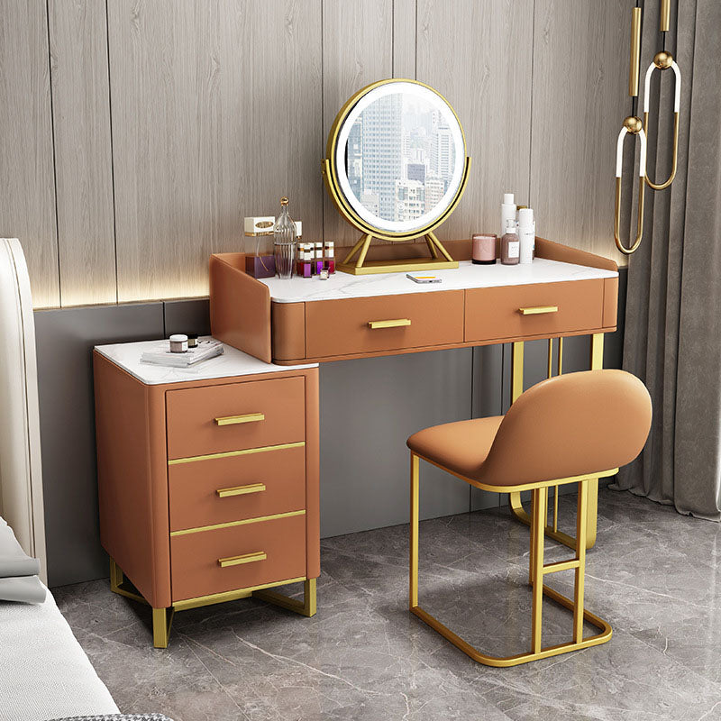 Glam Make-up Vanity With 5 Storage Drawers and Golden Base for Bedroom