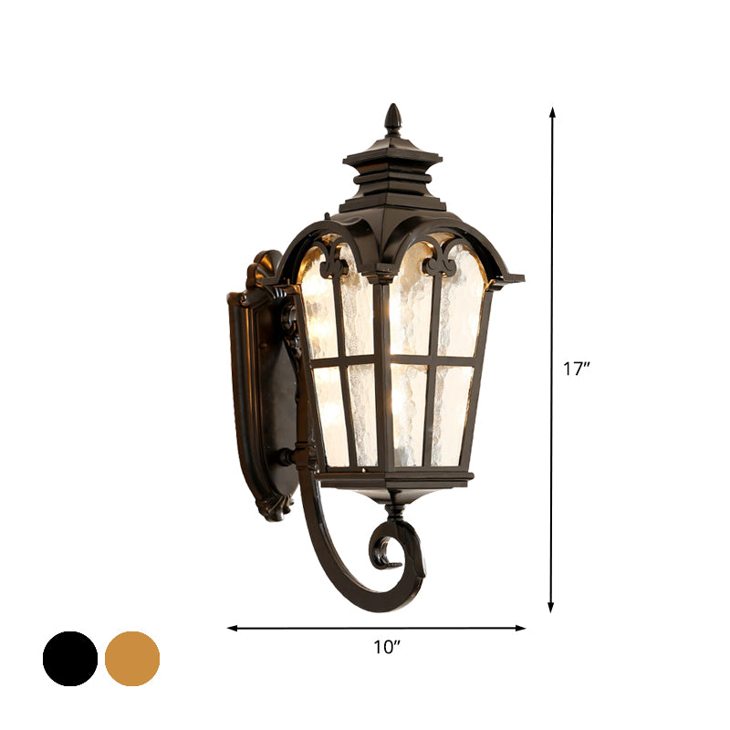 Farmhouse Lantern Sconce Lamp 1-Light Metallic Wall Light Fixture in Black/Brass with Water Glass Shade