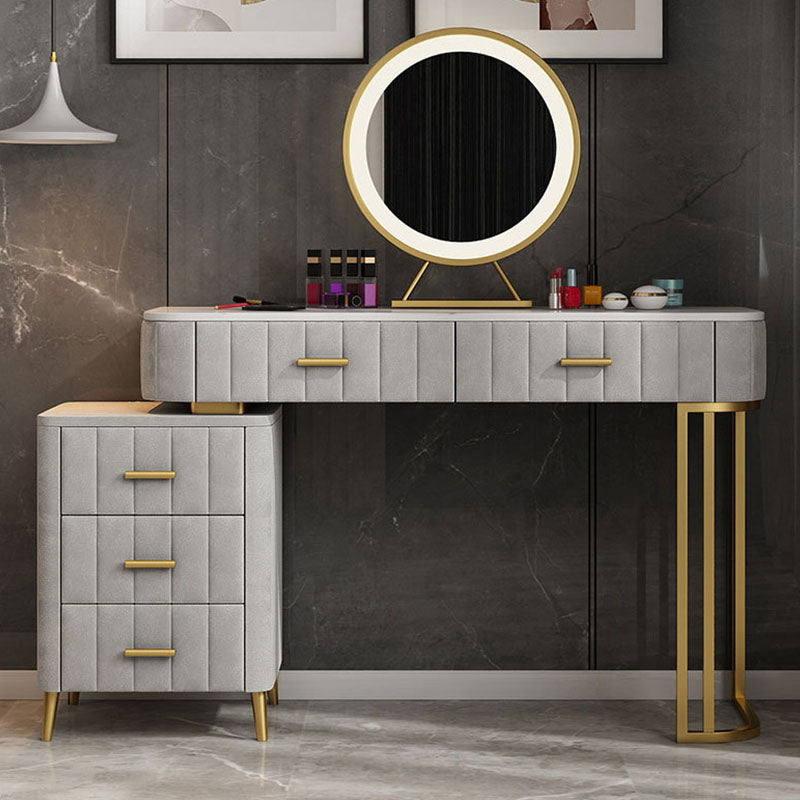 Glam Bedroom 5-Drawers Marble Metal Straight Feet Make-up Vanity