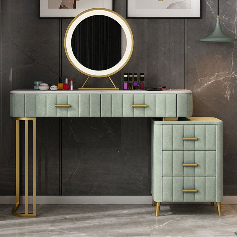 Glam Bedroom 5-Drawers Marble Metal Straight Feet Make-up Vanity