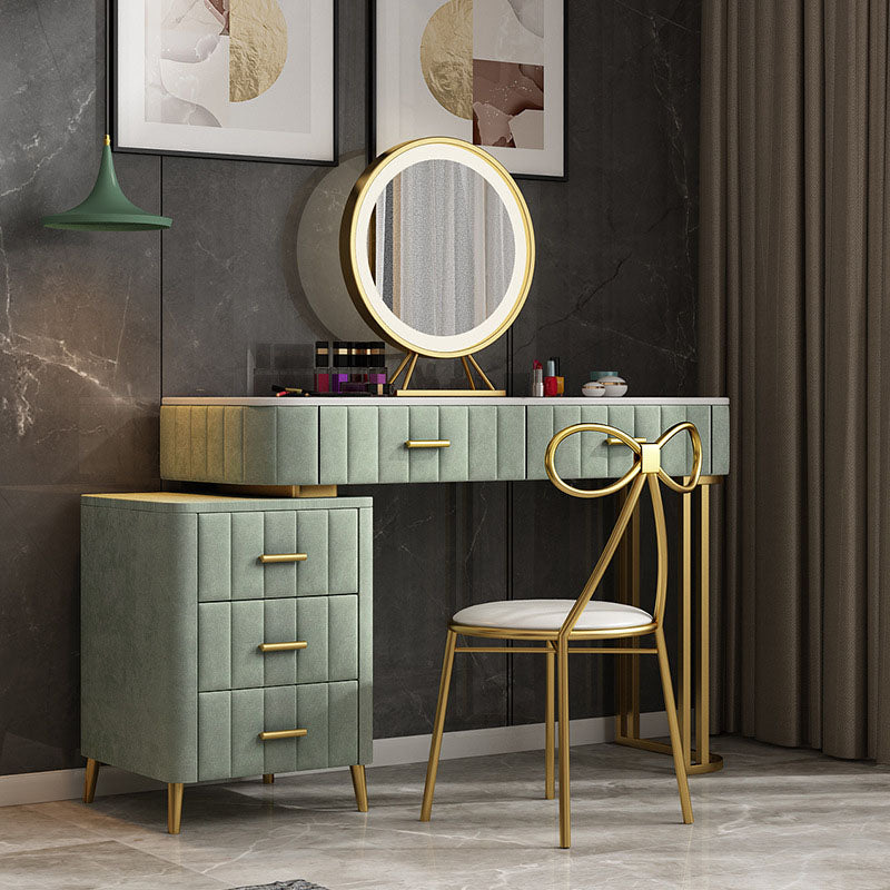 Glam Bedroom 5-Drawers Marble Metal Straight Feet Make-up Vanity
