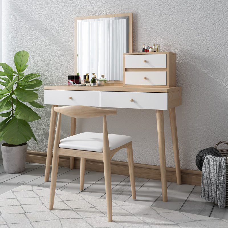 Wood Drawers Included Vanity Makeup Dressing Table Set with Stool and Mirror - 39.4" W