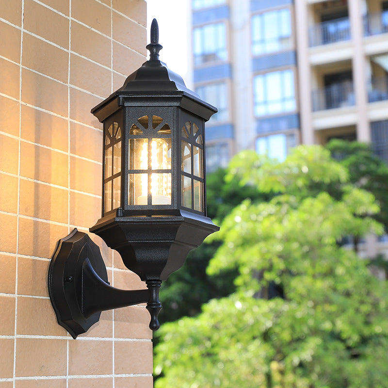 Castle Shape Aluminum Wall Lighting Countryside 1-Bulb Outdoor Wall Lamp Sconce in White/Black/Brass