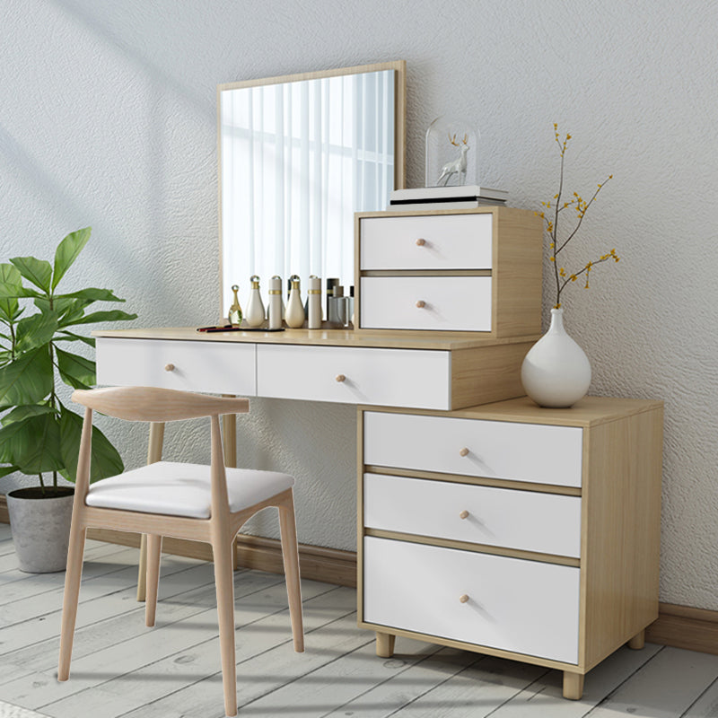 Wood Drawers Included Vanity Makeup Dressing Table Set with Stool and Mirror - 39.4" W