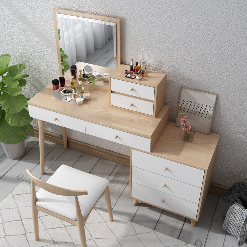 Wood Drawers Included Vanity Makeup Dressing Table Set with Stool and Mirror - 39.4" W