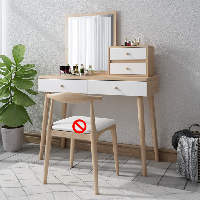 Wood Drawers Included Vanity Makeup Dressing Table Set with Stool and Mirror - 39.4" W