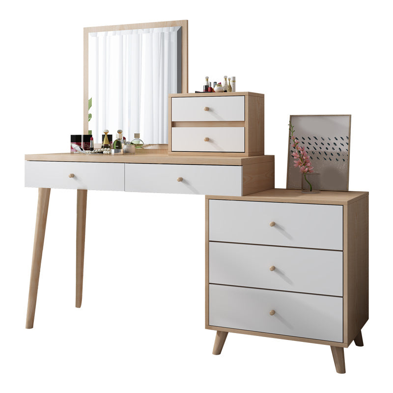 Wood Drawers Included Vanity Makeup Dressing Table Set with Stool and Mirror - 39.4" W