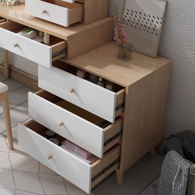 Wood Drawers Included Vanity Makeup Dressing Table Set with Stool and Mirror - 39.4" W