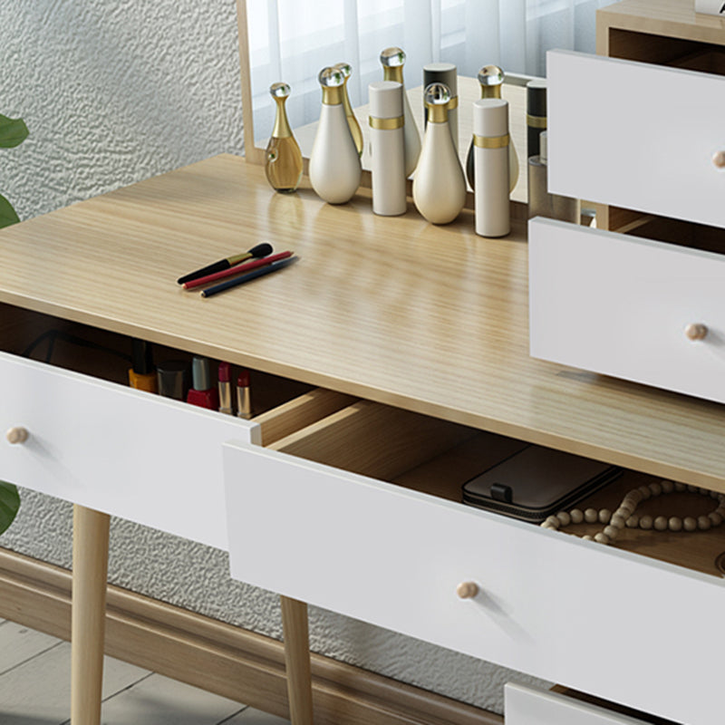 Wood Drawers Included Vanity Makeup Dressing Table Set with Stool and Mirror - 39.4" W