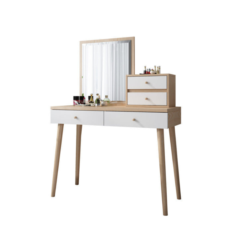 Wood Drawers Included Vanity Makeup Dressing Table Set with Stool and Mirror - 39.4" W