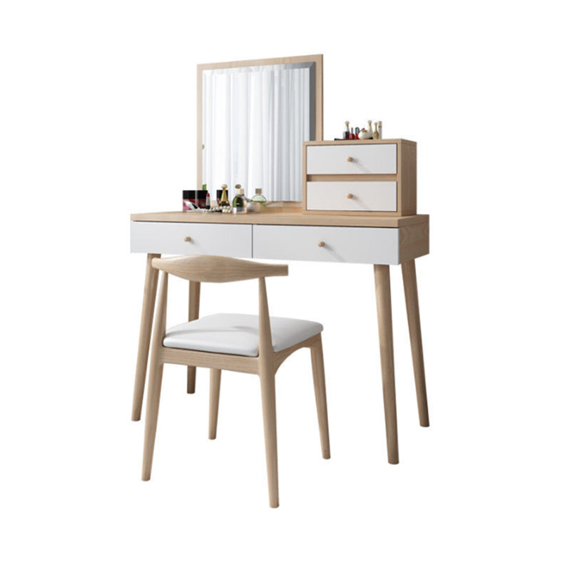 Wood Drawers Included Vanity Makeup Dressing Table Set with Stool and Mirror - 39.4" W