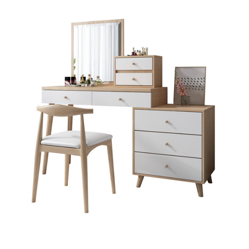 Wood Drawers Included Vanity Makeup Dressing Table Set with Stool and Mirror - 39.4" W