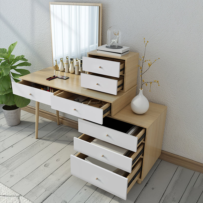 Wood Drawers Included Vanity Makeup Dressing Table Set with Stool and Mirror - 39.4" W