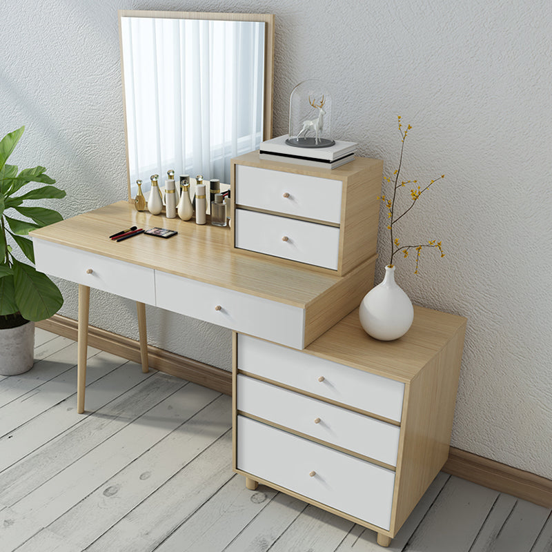 Wood Drawers Included Vanity Makeup Dressing Table Set with Stool and Mirror - 39.4" W