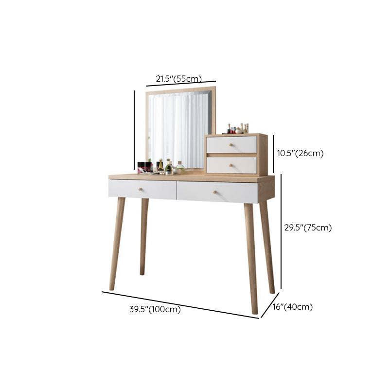Wood Drawers Included Vanity Makeup Dressing Table Set with Stool and Mirror - 39.4" W