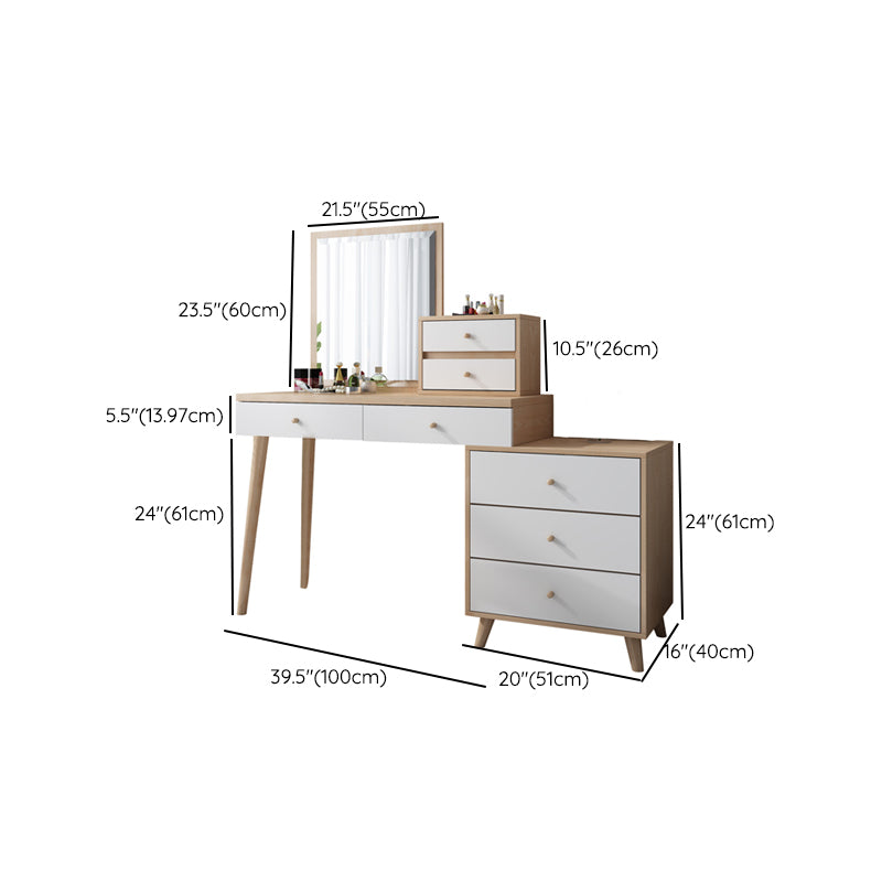 Wood Drawers Included Vanity Makeup Dressing Table Set with Stool and Mirror - 39.4" W