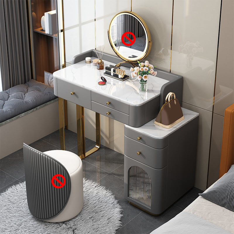 Luxurious Metal Makeup Dressing Table Stone Top Bedroom Vanity Desk