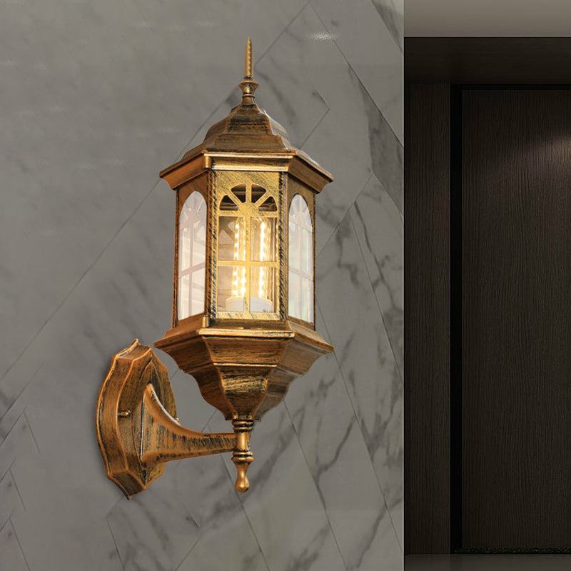 Castle Shape Aluminum Wall Lighting Countryside 1-Bulb Outdoor Wall Lamp Sconce in White/Black/Brass