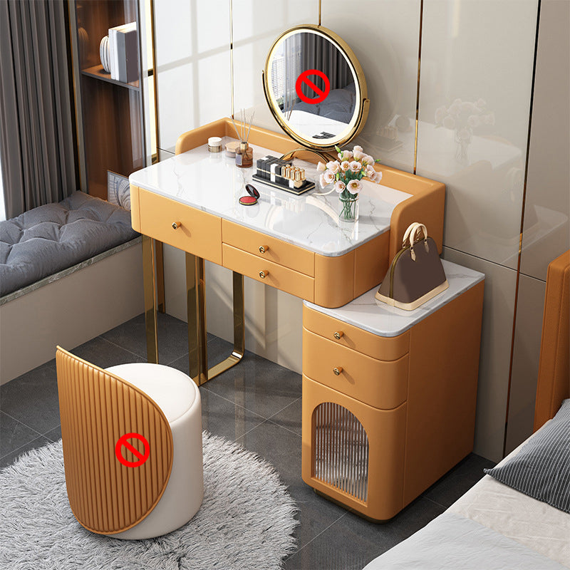 Luxurious Metal Makeup Dressing Table Stone Top Bedroom Vanity Desk