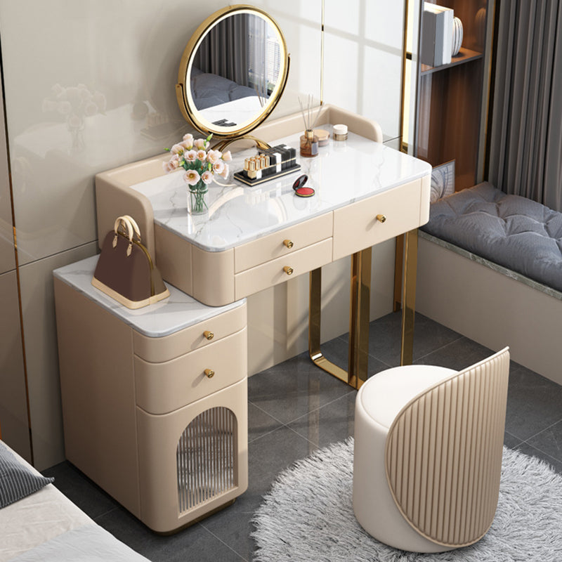 Luxurious Metal Makeup Dressing Table Stone Top Bedroom Vanity Desk
