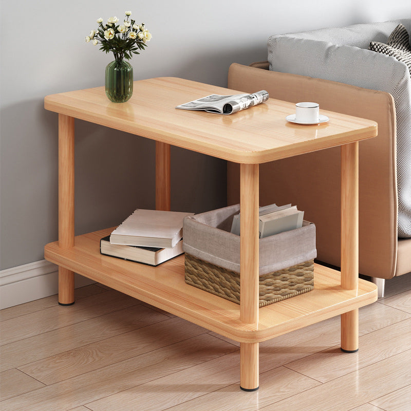 Modern Rectangular Corner Table Double Tier Wood Side End Table