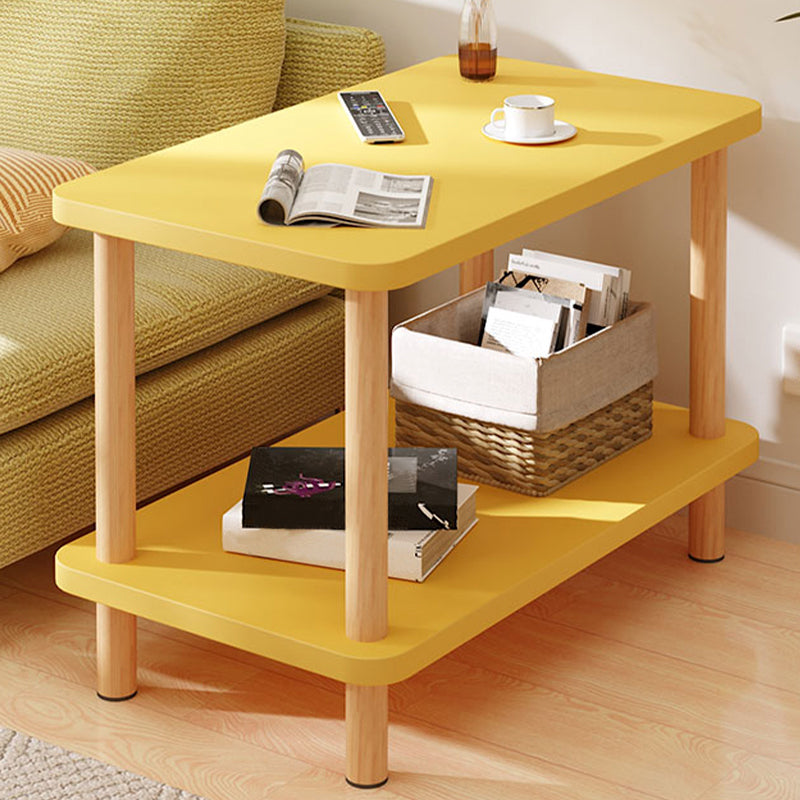 Modern Rectangular Corner Table Double Tier Wood Side End Table