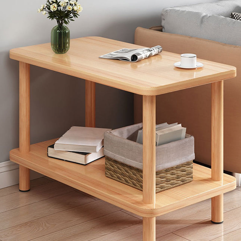Modern Rectangular Corner Table Double Tier Wood Side End Table