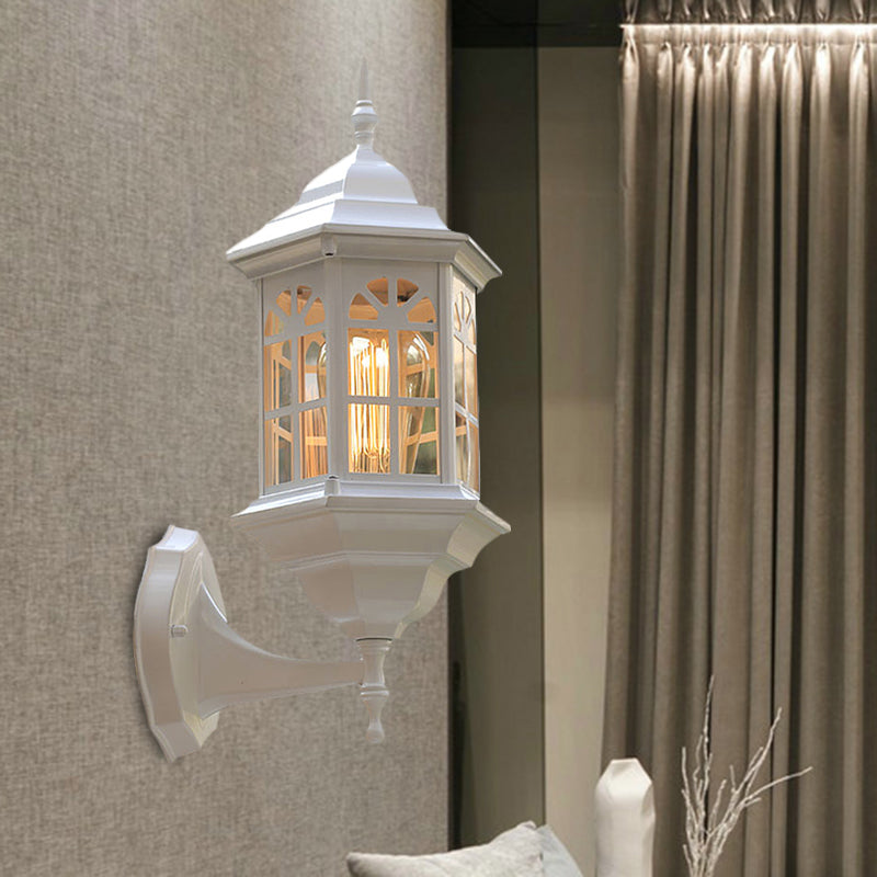 Castle Shape Aluminum Wall Lighting Countryside 1-Bulb Outdoor Wall Lamp Sconce in White/Black/Brass