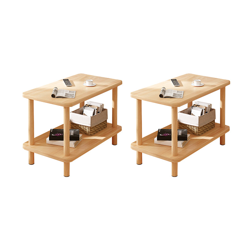 Modern Rectangular Corner Table Double Tier Wood Side End Table