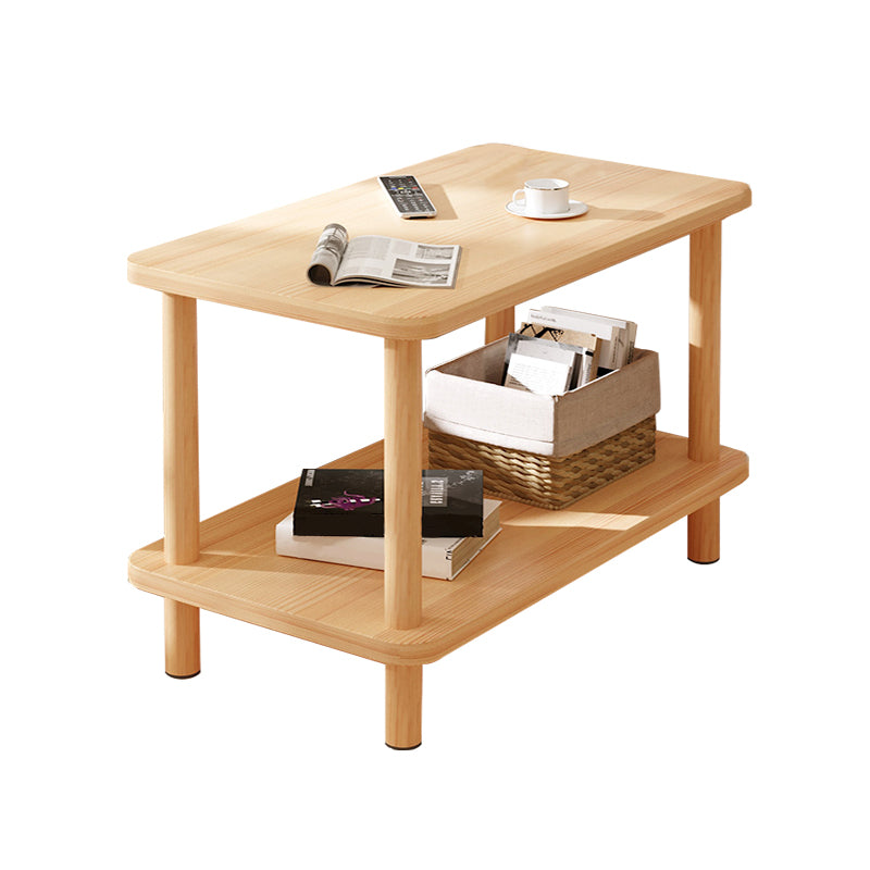 Modern Rectangular Corner Table Double Tier Wood Side End Table