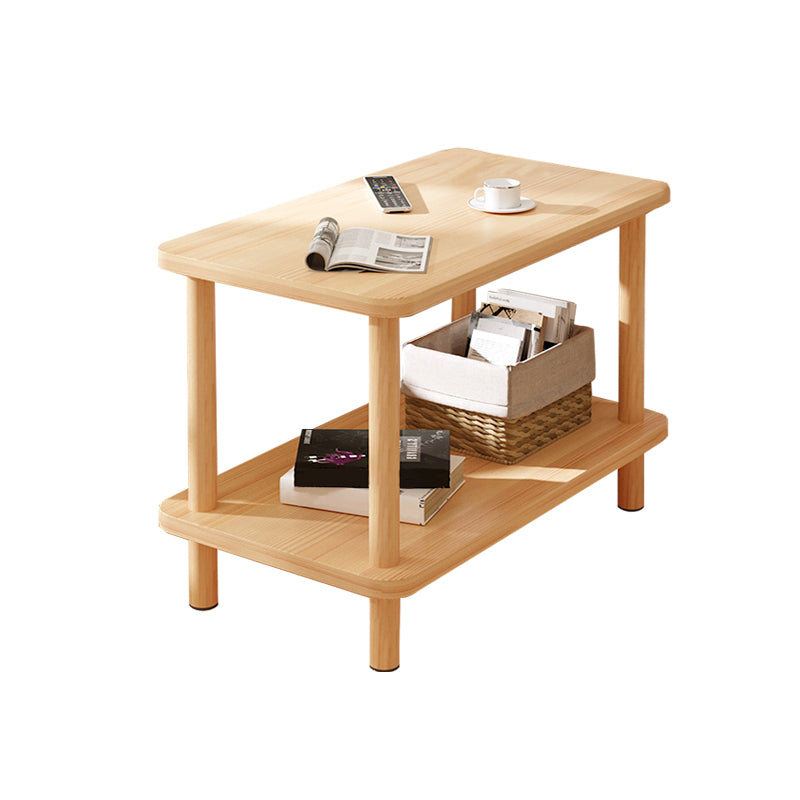 Modern Rectangular Corner Table Double Tier Wood Side End Table