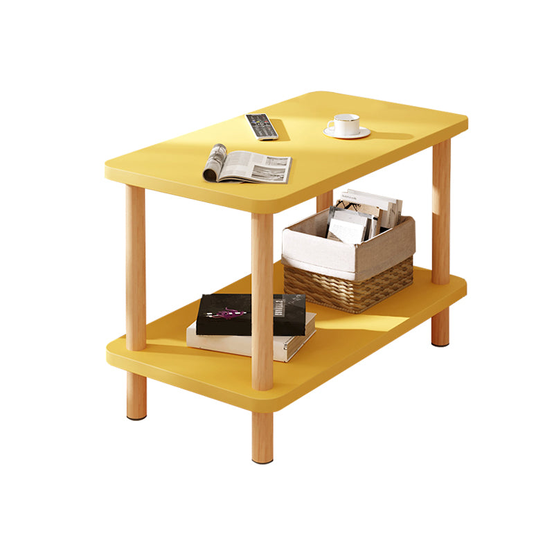 Modern Rectangular Corner Table Double Tier Wood Side End Table